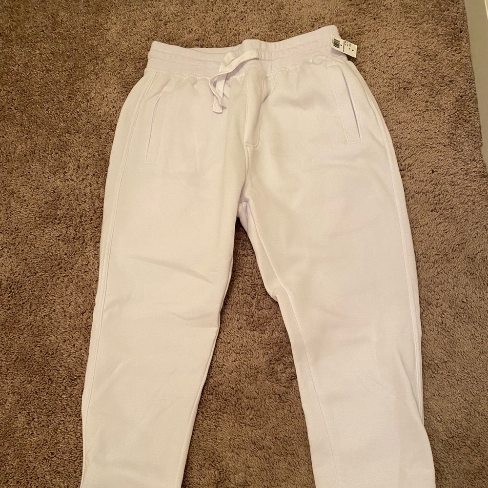Men White Fleece Jogger Pants